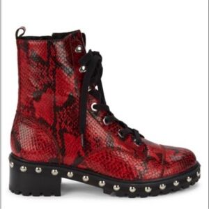 Shutz Red Snake Print Combat  leather Boots, US9